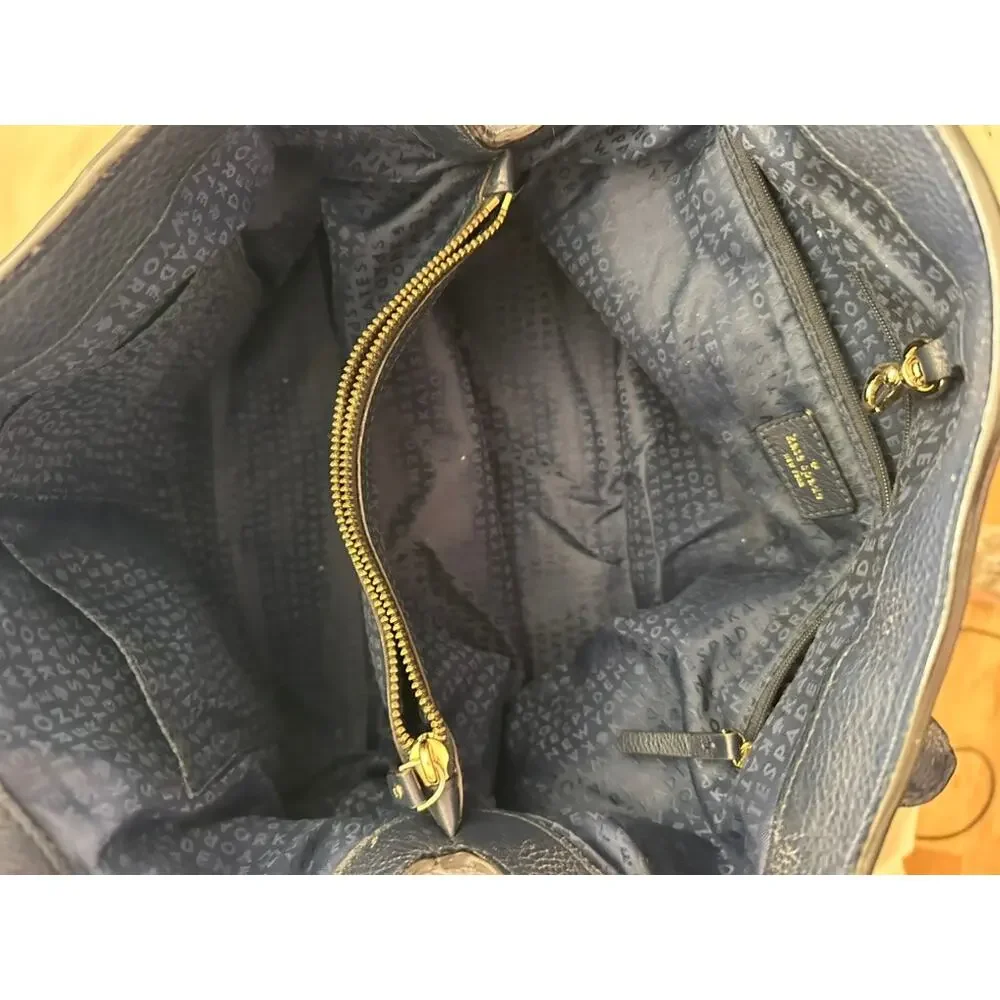 Kate Spade Cobble Hill Leslie Large Leather Purse Tote Navy Blue Gold Hardware